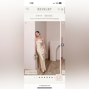 Revelry “Jade” satin bridesmaids dress in “gold champagne” size 4